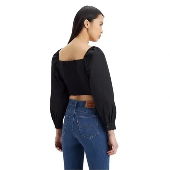 NWT LEVI'S Devin Cotton Slim Black Blouse Womens Size Small - Picture 2 of 9